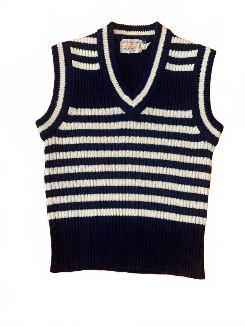 Vintage donnkenny Navy and White Striped Sleeveless Sweater Vest